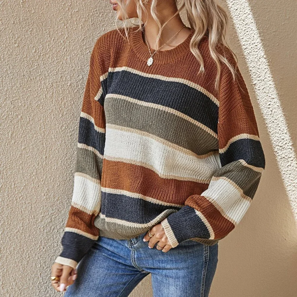 Multicolor Casual Women's Earth-Tone Vacation Sweater